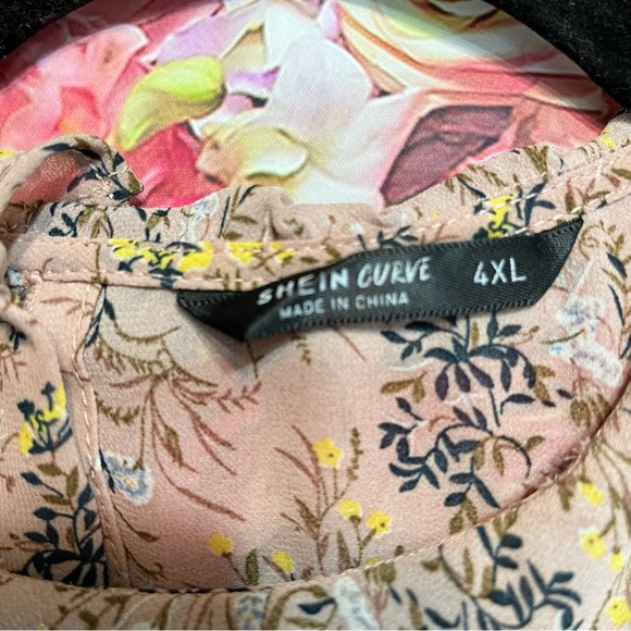 Shein plus curve blouse sheer ruffled flowy floral pattern button down back 4xlg - Picture 7 of 10